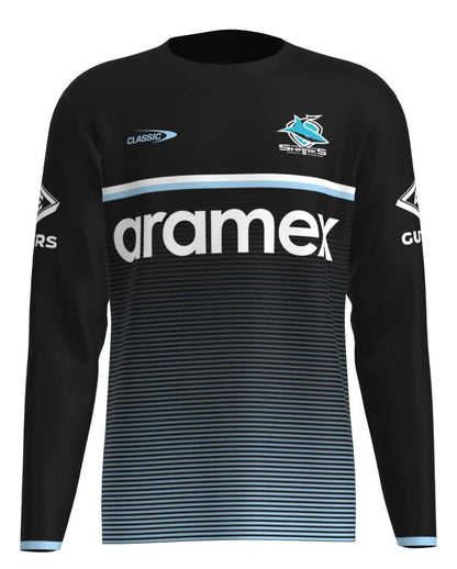 Cronulla Sharks NRL Mens Black Long Sleeve Training Shirt