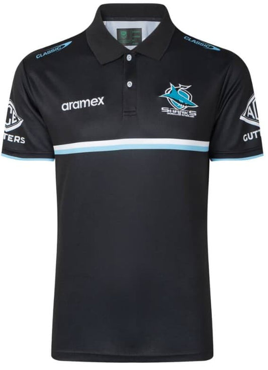 Cronulla Sharks 2023 NRL Mens Black Media Polo Shirt