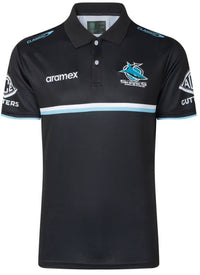 Cronulla Sharks 2023 NRL Mens Black Media Polo Shirt