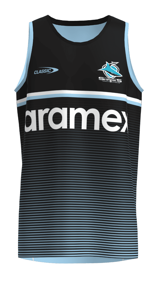 Cronulla Sharks 2023 NRL Mens Black Training Singlet