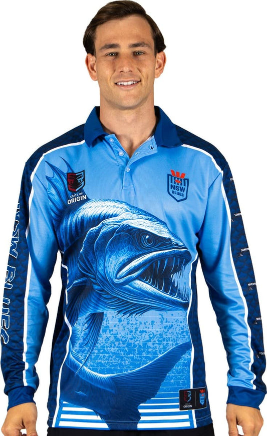 NSW Blues 2025 State of Origin Mens Barracuda Fishing Shirt
