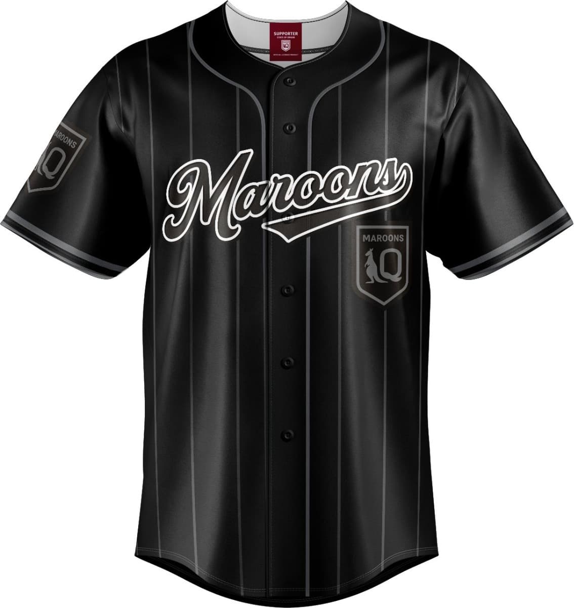 QLD Maroons 2025 NRL Mens Blackout Baseball Shirt