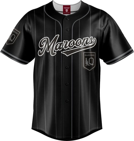 QLD Maroons 2025 NRL Mens Blackout Baseball Shirt