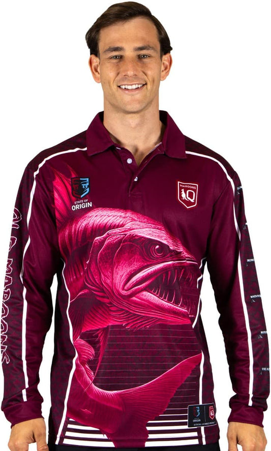 QLD Maroons 2025 State of Origin Mens Barracuda Fishing Shirt