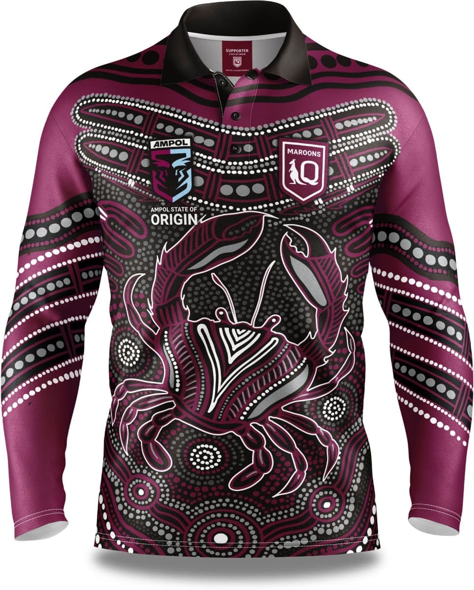QLD Maroons 2025 NRL Mens Karumba Indigenous Fishing Shirt