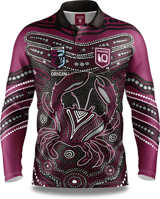 QLD Maroons 2025 NRL Mens Karumba Indigenous Fishing Shirt