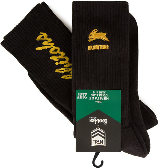 South Sydney Rabbitohs 2026 NRL Mens Black Sneaker Sock 2 Pack Size 8-13 Mens