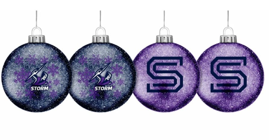 Melbourne Storm NRL Christmas Glitter Baubles (x4)
