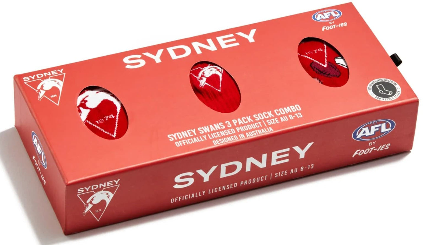 Sydney Swans AFL Adults 3 Pack Socks Gift Box