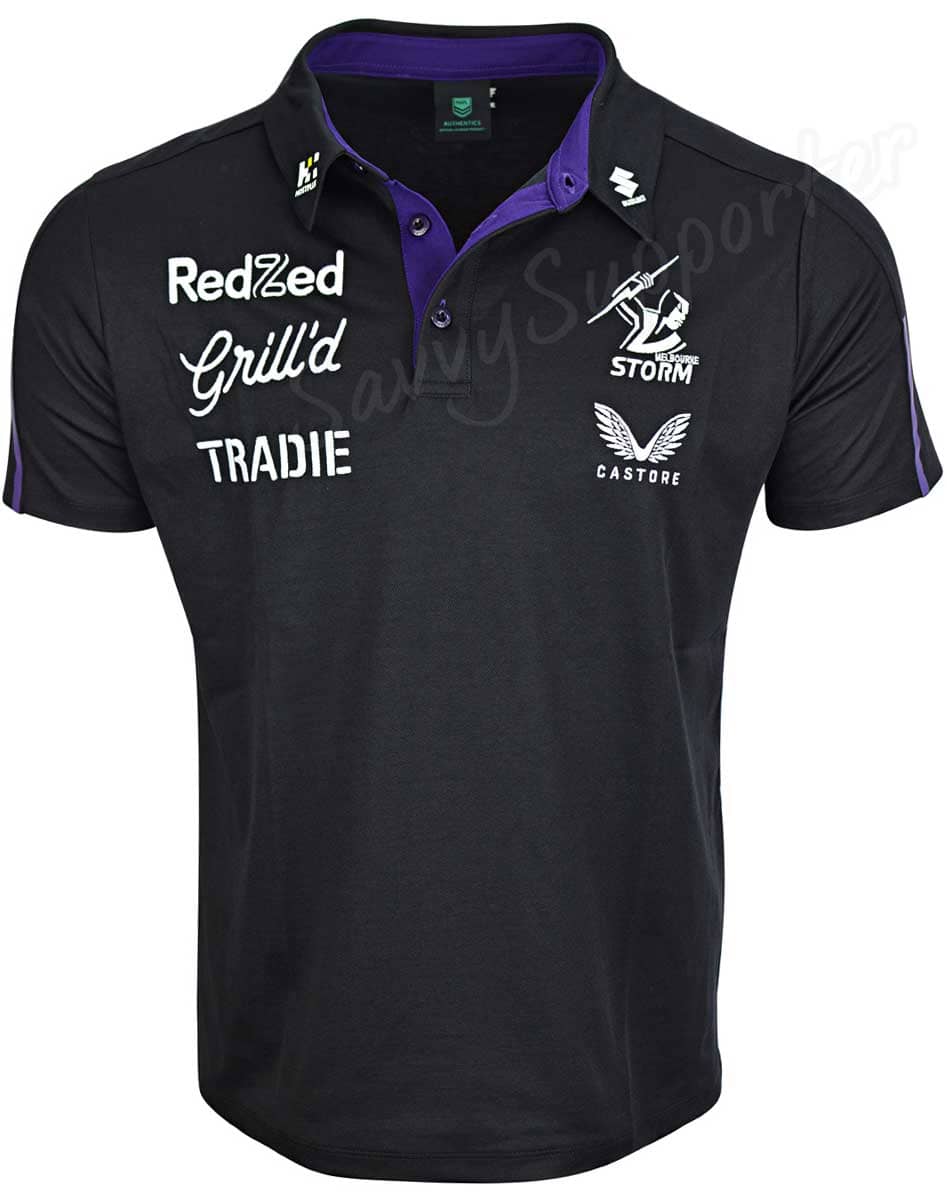 Melbourne Storm NRL Mens Players Black Media Polo Shirt