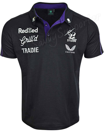 Melbourne Storm NRL Mens Players Black Media Polo Shirt
