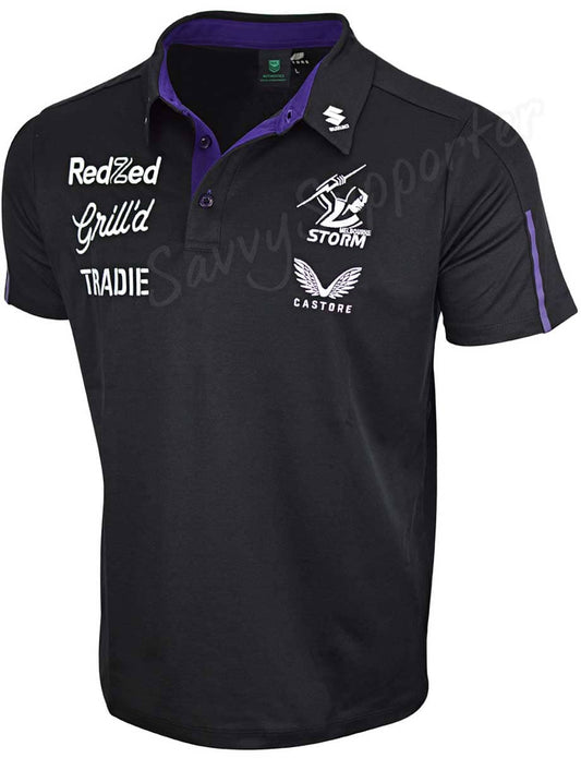 Melbourne Storm NRL Mens Players Black Media Polo Shirt