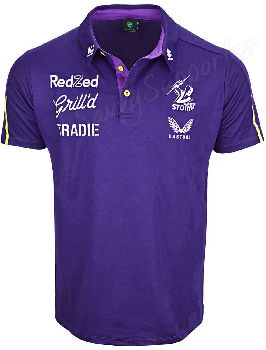 Melbourne Storm NRL Mens Players Purple Media Polo Shirt