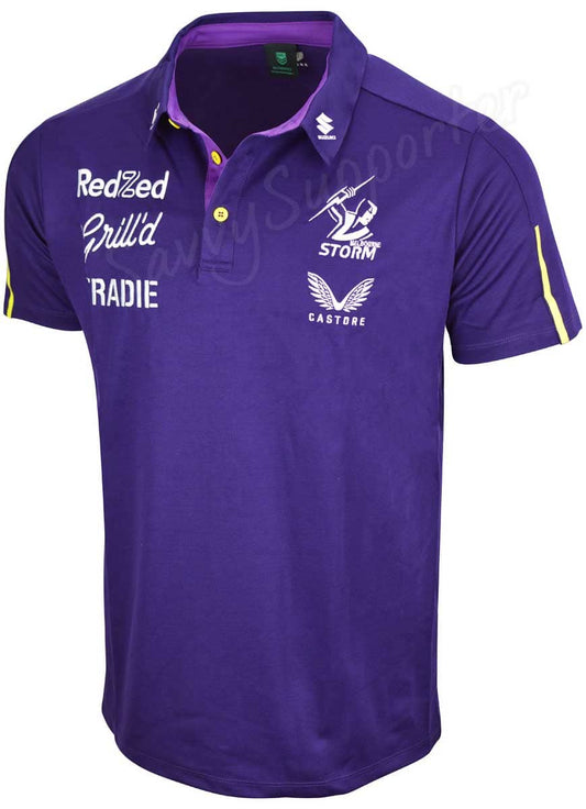 Melbourne Storm NRL Mens Players Purple Media Polo Shirt