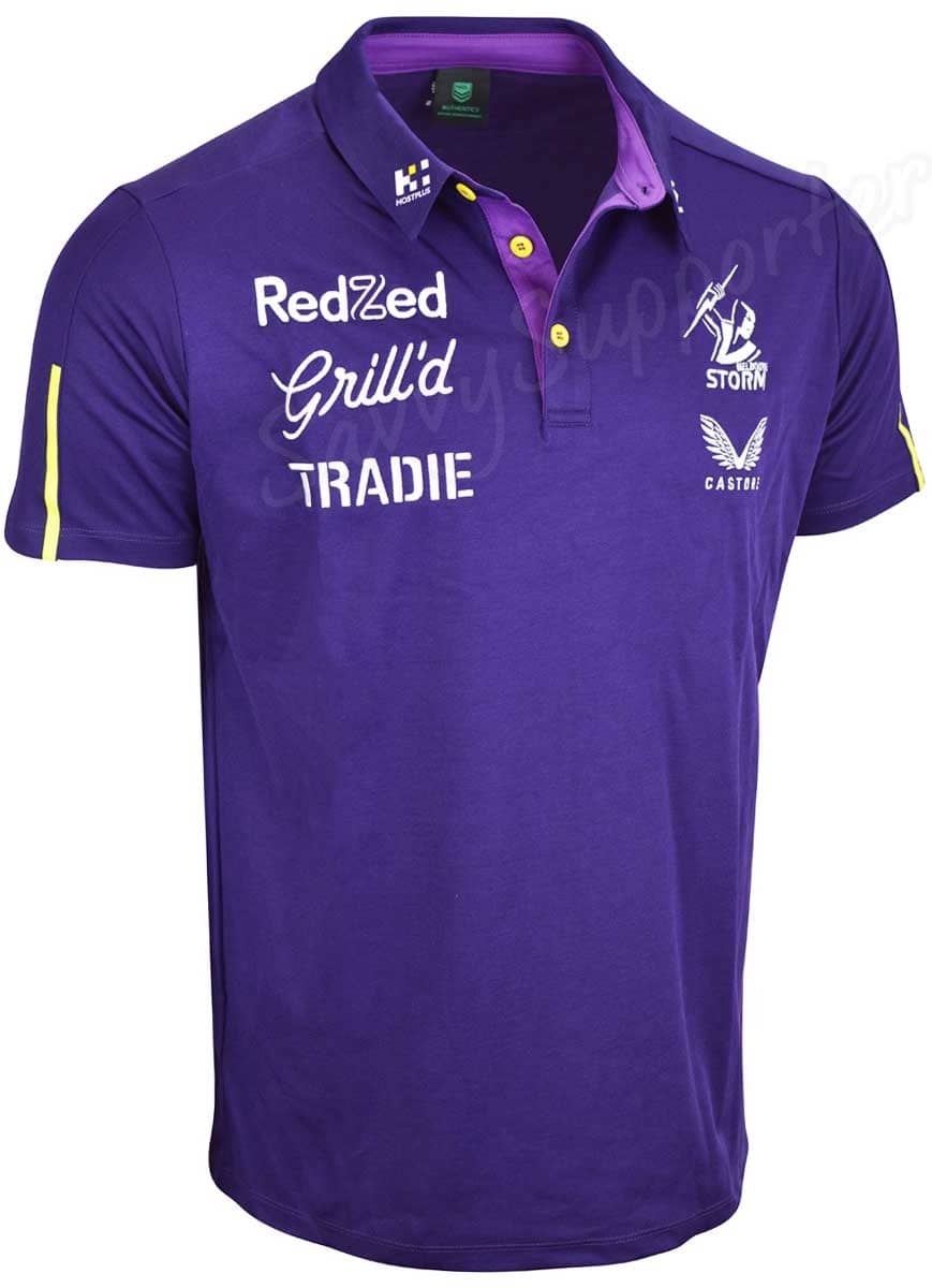 Melbourne Storm NRL Mens Players Purple Media Polo Shirt