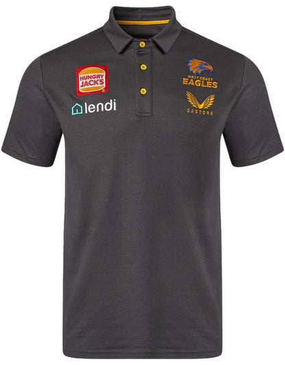 West Coast Eagles AFL Mens Charcoal Media Polo Shirt