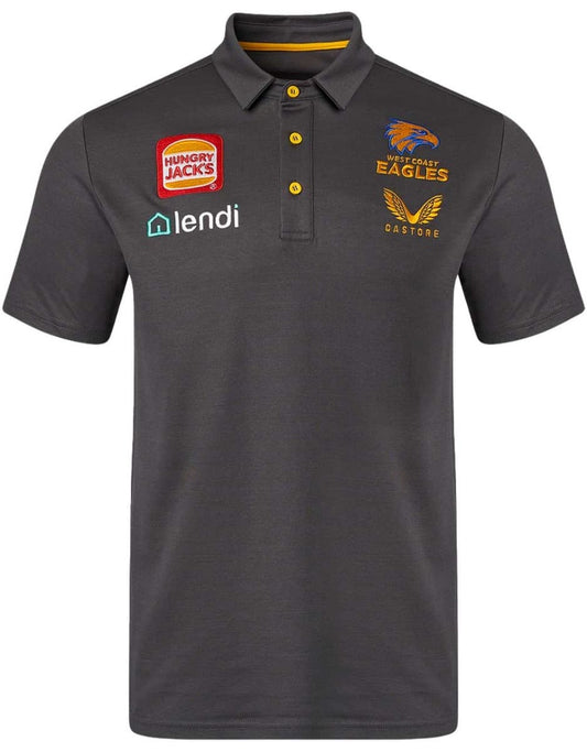 West Coast Eagles AFL Mens Charcoal Media Polo Shirt
