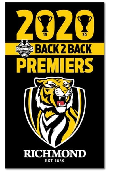 Richmond Tigers 2020 AFL Premiers Back to Back Wall Flag 150cm x 90cm