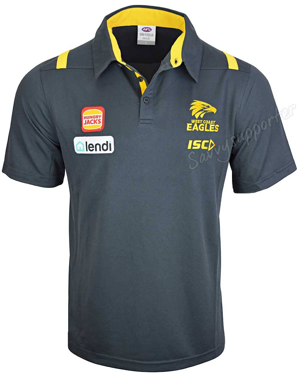 West Coast Eagles AFL Mens Carbon Performance Polo Shirt