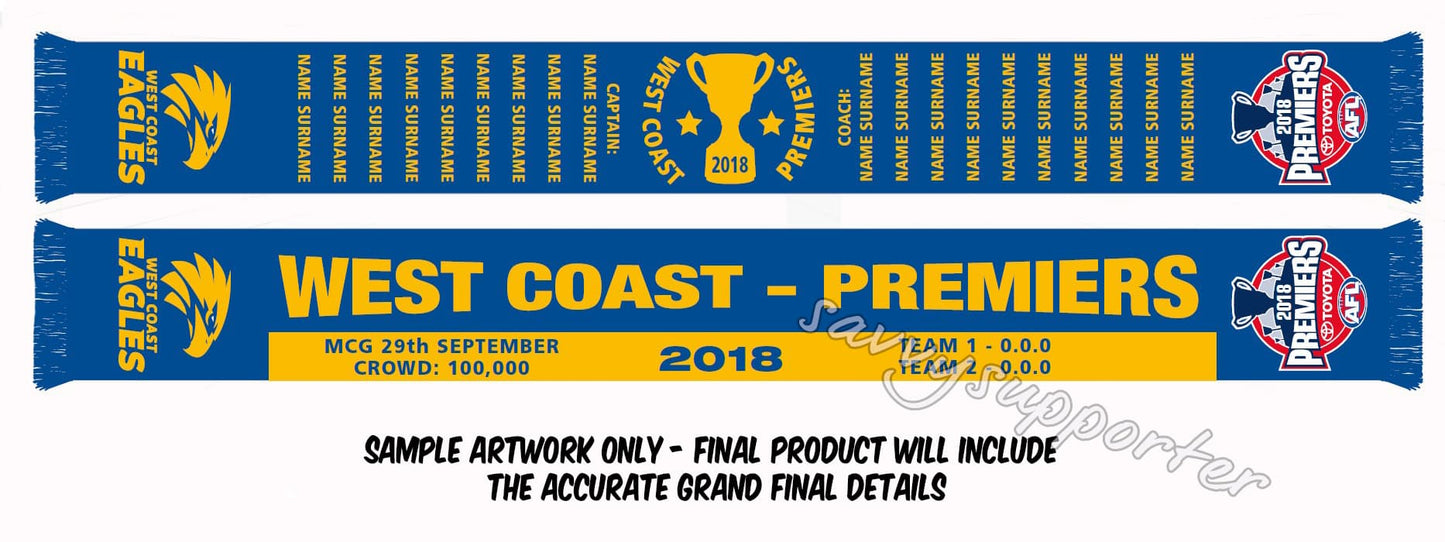 West Coast Eagles AFL Premiers Scarf