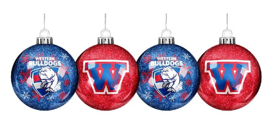 Western Bulldogs AFL Christmas Glitter Baubles Set