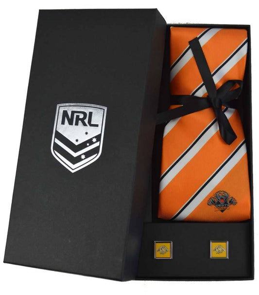 Wests Tigers NRL Cuff Links and Tie Gift Set