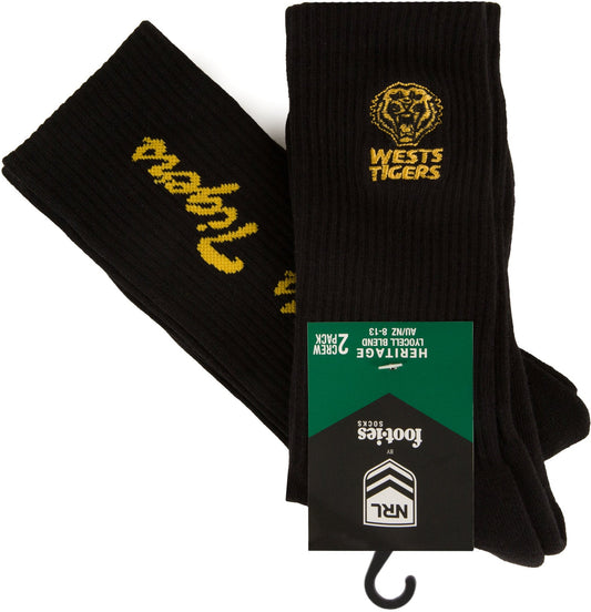 Wests Tigers 2026 NRL Mens Black Sneaker Sock 2 Pack Size 8-13 Mens
