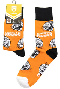 Wests Tigers NRL Adults Large Logo Socks