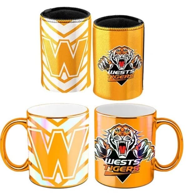 Wests Tigers NRL Metallic Can Cooler and Mug Pack