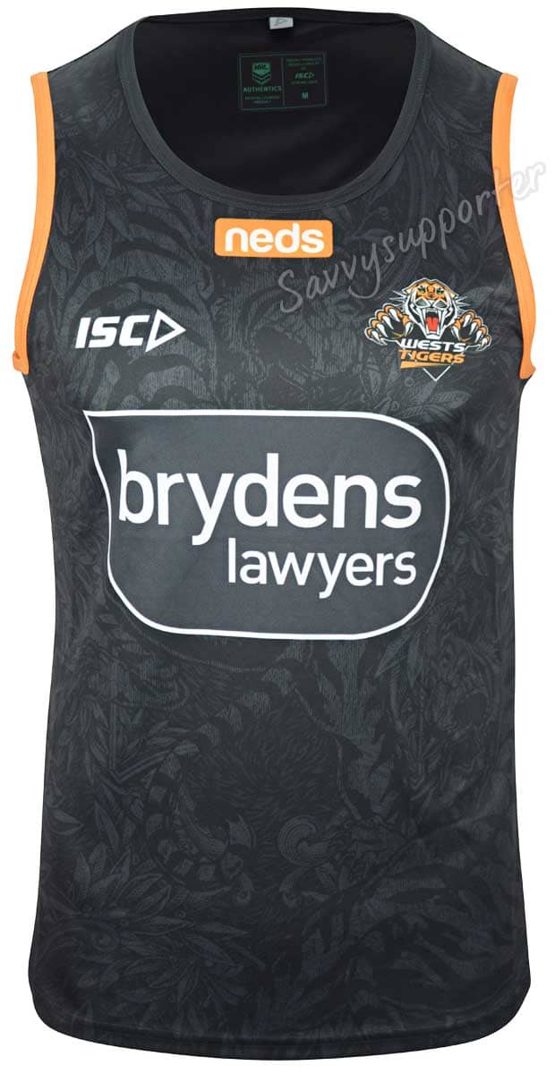 Wests Tigers NRL Mens Black Training Singlet
