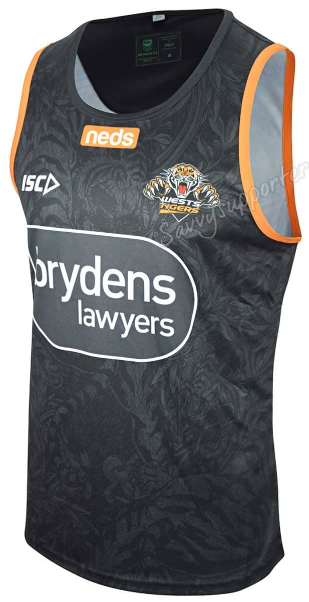 Wests Tigers NRL Mens Black Training Singlet