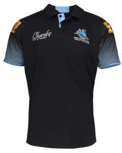 Rugby League NRL 2021 Media Polo Shirt Mens Black Cronulla Sharks 