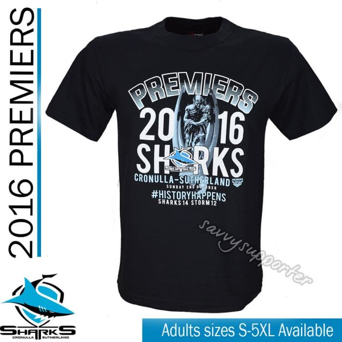 Cronulla Sharks NRL 2016 X Blades Premiers T Shirt Adult & Kids Sizes! 