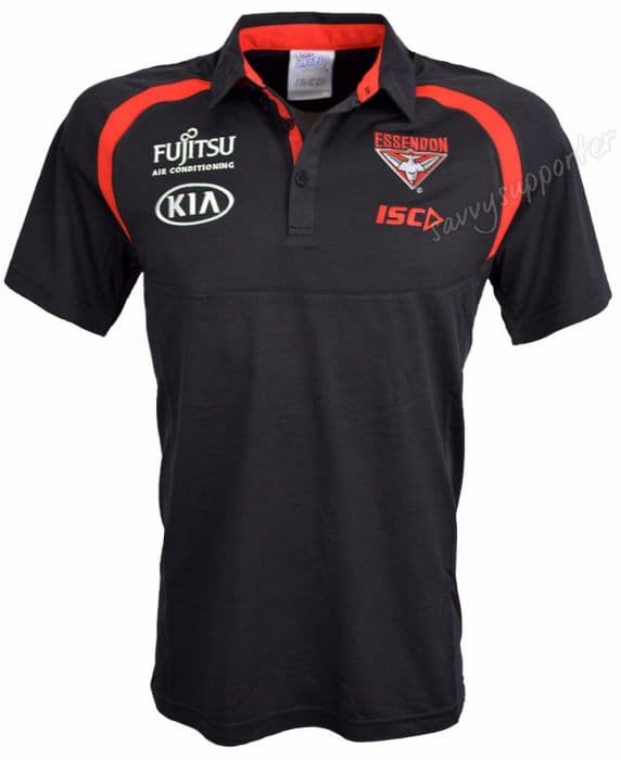Essendon Bombers Performance Polo Shirt Size Small Black/Red AFL ISC New 18 